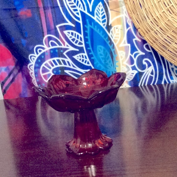 Vintage Red Candle Holder & or Candy Dish - Picture 2 of 3